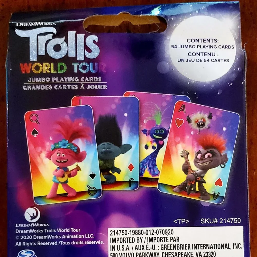 NIB Trolls World Tour Jumbo Playing Cards - 2020 DreamWorks Animation - Colorful